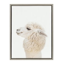 Kate and Laurel Sylvie Studio Alpaca Animal Print Portrait Framed Canvas Wall Art by Amy Peterson, 18x24 Gray