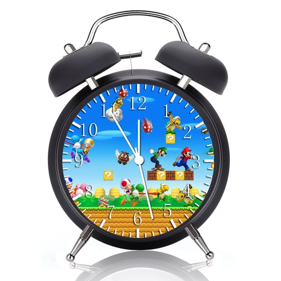 Twin Bell Super Mario Alarm Clock with Night Light Quite Silent Non-Ticking 4 Inches Glass Face - Great for Decor Best Gift Ideas W425