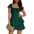 thumbnail image 2 of Elippeo Women's Mini A-Line Dress Solid Color Ruffled Sleeves Square Neck Layered Hem Dress, 2 of 8