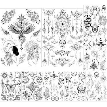 Pinkiou Henna Tattoo Stickers Black Lace Mehndi Temporary Tattoos for ...