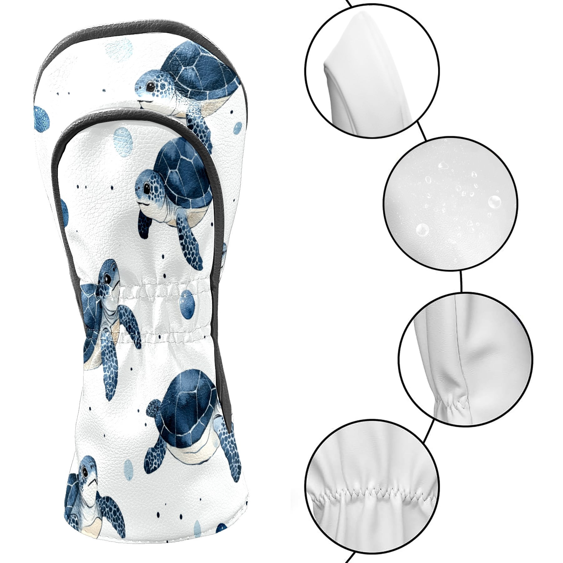 Golf Club Covers PU Leather Waterproof Head Covers for Fairway Woods Hybrids Cute Water Turtle