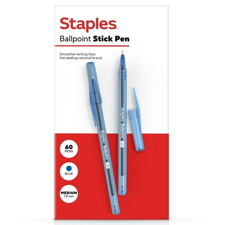 Staples Ballpoint Pen Medium Point 1.0mm Blue Ink 60/Pack (ST52863)