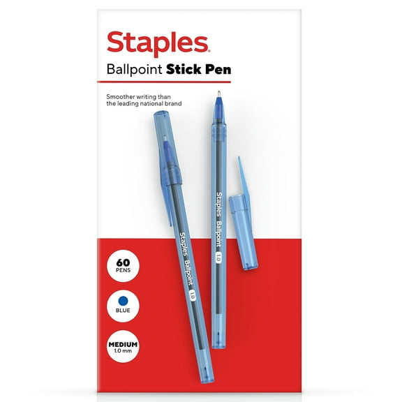 Staples Ballpoint Pen Medium Point 1.0mm Blue Ink 60/Pack (ST52863)