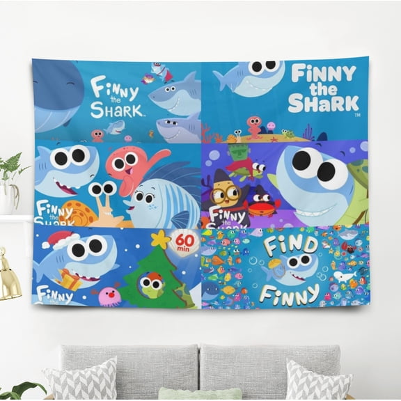 Tapestry for Finny the shark Bedroom Dorm wall hanging Funny Poster Backgrounds Banner Party Wall Art Decorations Kids Girls Teens Gifts Cute 40×60 inch