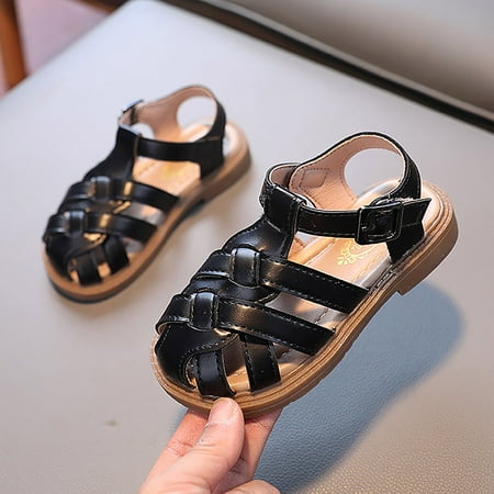 

〖TOTO〗Toddler Shoes Girls Sandals Toddler Little Kid Closed Toe T Strap Flats Dress Sandals Summer Shoes