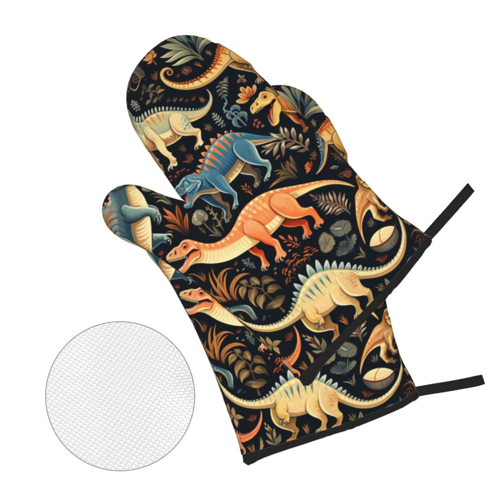 Dino Dinosaur Art 4Pcs Oven Mitts and Pot Holders Sets Oven Kitchen Gloves Hot Pads for Cooking BBQ Baking Grilling