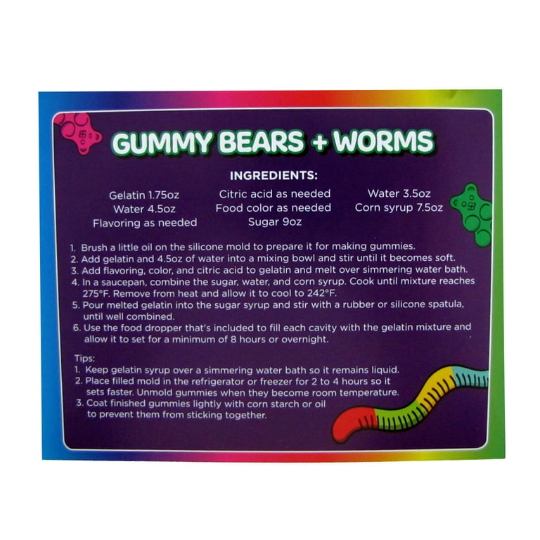 Avery Road Homewares Gummy Worm Mold Silicone – 2 PACK & BONUS DROPPER –  Non-Stick 40 Worms Candy Molds and Recipe PDF – Making Gummi Chocolate & Gel