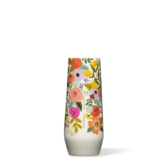 Corkcicle Stemless Flute, Triple Insulated Stainless Steel, Easy Grip, Non-slip Bottom, Keeps Beverages Chilled for 9 Hours, Garden Party Cream, 7 oz