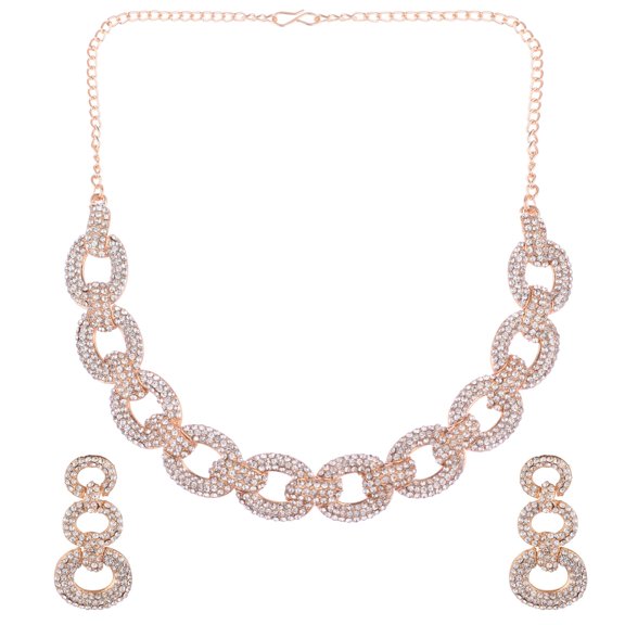Efulgenz Crystal Statement Necklace Earrings Set Rhinestone Necklace Set for Women Chunky Link Chain Style Austrian Stone Choker Necklace Bridal Jewelry Set Wedding Party Prom Fashion Jewelry