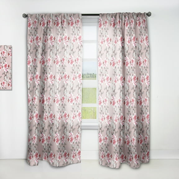 Designart 'Blossom Pink V' Floral Curtain Panel