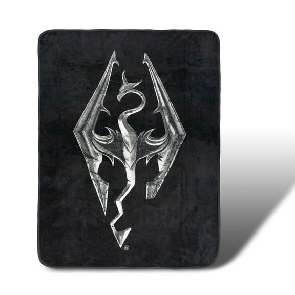 Novelty Character Home Decor Accessories Just Funky Skyrim Logo Black Fleece Throw Blanket