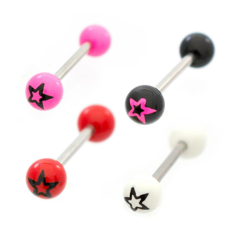4 Logo Surgical Steel Ball Surgical Steel Barbells Tongue Rings Pack 