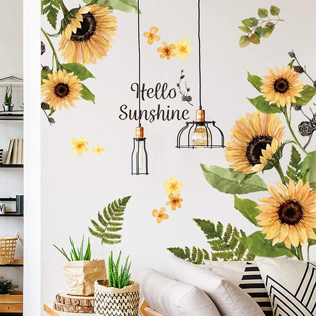 Pegatinas De Pared De Girasol Calcomanías De Pared De Flores Amarillas 3D, Decoración De Arte De Pared Extraíble Despegar Y Pegar, Decoración De Arte De Pared Mural De Bricolaje Pa