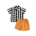 thumbnail image 1 of Toddler Boy Summer Shorts Set Short Sleeve Button-Down Plaid Shirt + Solid Color Shorts 2 Piece Outfits, 1 of 9