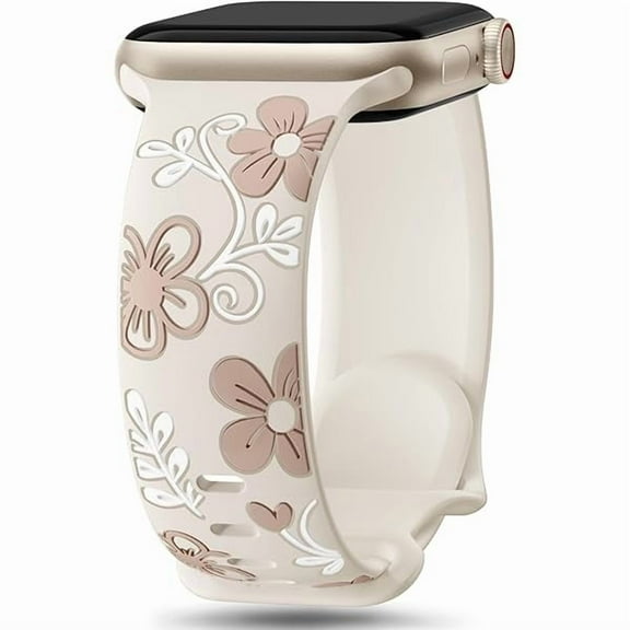 lulufa Floral Band Compatible with Apple Watch Bands For Women 40mm 41mm 38mm 42mm 44mm 45mm 46mm 49mm, Engraved Cute Flower Silicone Inlay Dressy Strap for iWatch Series 10 9 8 7 6 5 4 3 2 SE Ultra