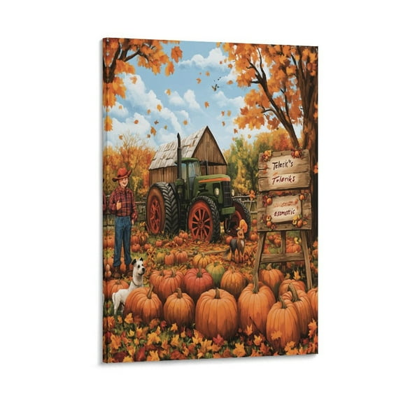 Autumn Farm Harvest Scene with Colorful Pumpkins Bathroom Wall Art Autumn Harvest Thanksgiving Living Room Art Decoration Bedroom Bathroom Canvas Print 8x12inch Framed Artwork