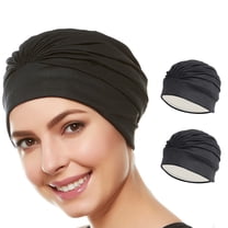 Beemo Swim Bathing Cap Turban Polyester for Women & Girls - 2pk BLK/BLK