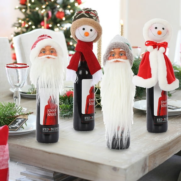 Christmas Wine Bottle Cover, 4Pcs Handmade Gnome Wine Bottle Toppers Decorative Santa Plush Christmas Decorations Holiday Dining Table Decor Party Gift