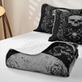 thumbnail image 4 of Homewish Halloween Gothic Skull Quilt King, Spider Floral King Coverlet Set, Black Gray, 3pcs 1 Bedspread and 2 Pillowcases, 4 of 7