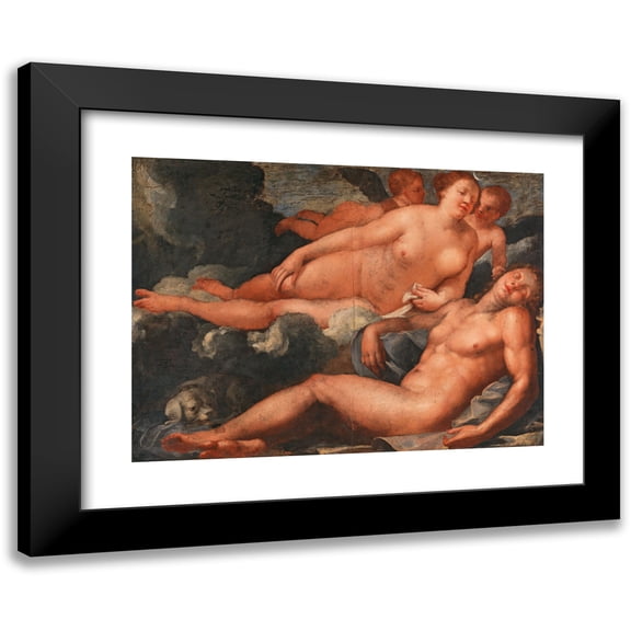 Venetian School 14x11 Black Modern Framed Museum Art Print Titled - Diana and Endymion (Late 17th Century)