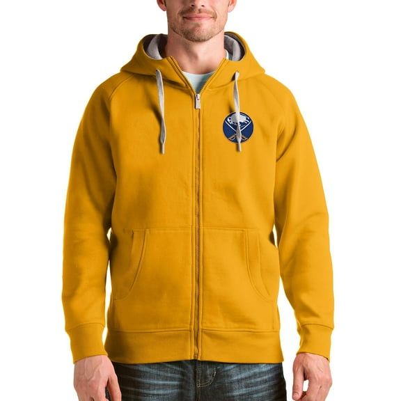 Men's Antigua Gold Buffalo Sabres Logo Victory Full-Zip Hoodie