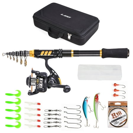 Fishing Rod and Reel Combo Carbon Fiber Telescopic Fishing Rod with Spinning Reel Fishing Line Lures Hooks Swivels Saltwater Freshwater Travel Fishing Accessories (Best Saltwater Spinning Rods For The Money)
