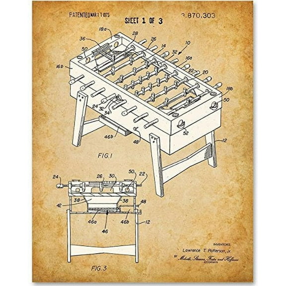 Foosball Table Art Print - 11x14 Unframed Patent Print - Great for Retro Home and Game Room Decor