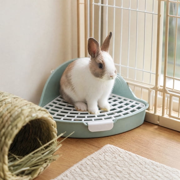 Corner Grid Pet Litter Tray, No Mess Potty Training Toilet Box, Easy Clean Cage Potty Station for Rabbit Hamster Guinea Pig Kitten Small Furry Pet Home Supplies