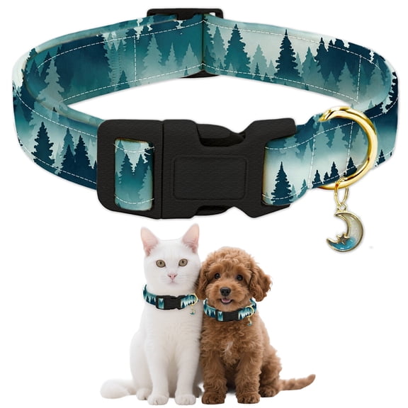 Dog Collar Pine Trees Puppy Collar Woods Adjustable Pet Collars with Quick Release Buckle for Small Dogs Walking Running
