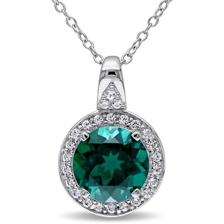 Tangelo 3-1/2 Carat T.G.W. Created Emerald and Created White Sapphire Sterling Silver Round Halo Pendant, 18