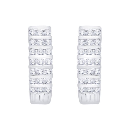 Channel Set Diamond J-Hoop Earrings in 10K White Gold (3/4 cttw, G-H, I2-I3)
