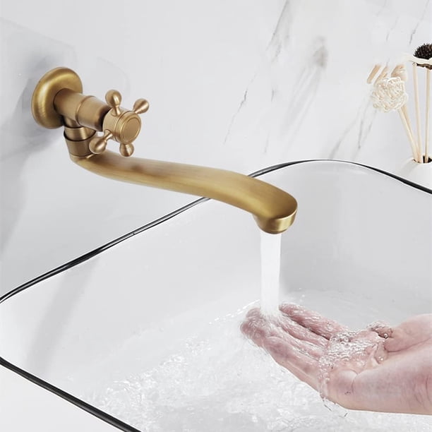 Grifo de cocina vintage de latón macizo, grifo de estilo retro con control de flujo sin esfuerzo para balcón, piscina, muebles, fregadero, giro de 360 grados, acabado en bronce frotado con aceite