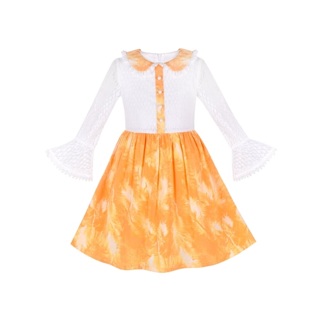 Robe Fille Dentelle Jaune Manches Longues Blouse Col 8 Ans