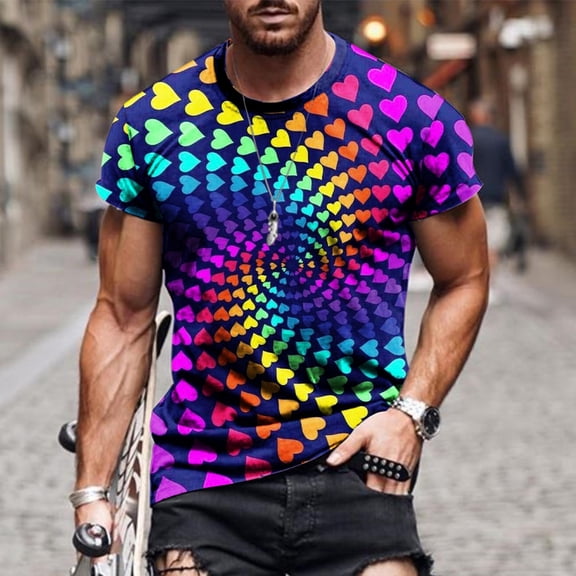 EQWLJWE Fashion Mens T Shirt Men Casual Round Neck Valentine's Day 3D Digital Printing Pullover Fitness Sports Shorts Sleeves T Shirt Blouse