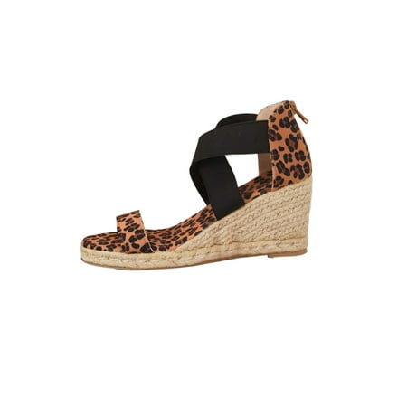 

Bellella Ladies Espadrilles Sandal Beach Wedge Sandals Platform Pumps Shoes Elastic Band Zipper Work Holiday Leopard Print 7.5
