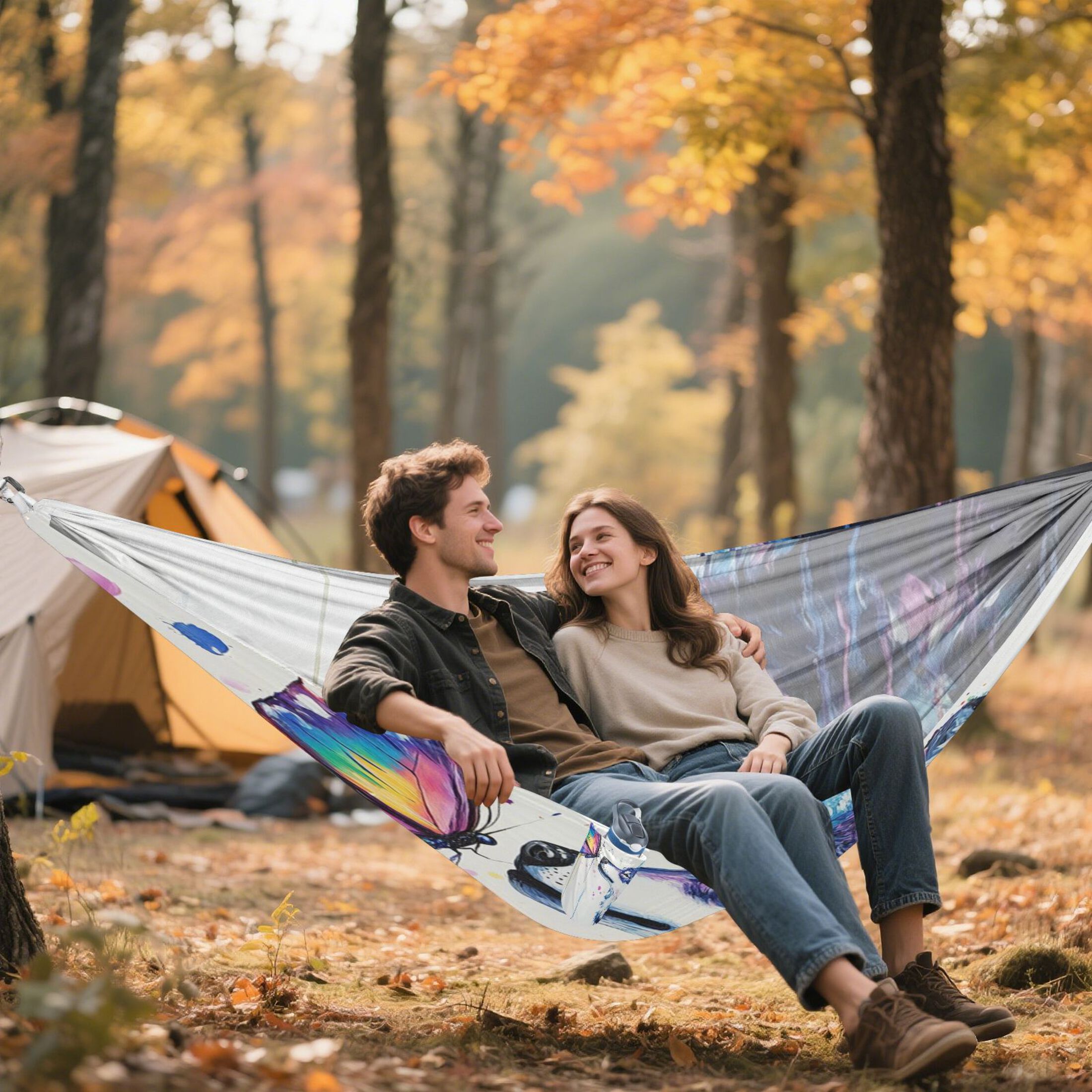 Hammock Camping Hammock Nylon Portable Hammock Travel Camping Hammock Wolf and Colorful Butterflies