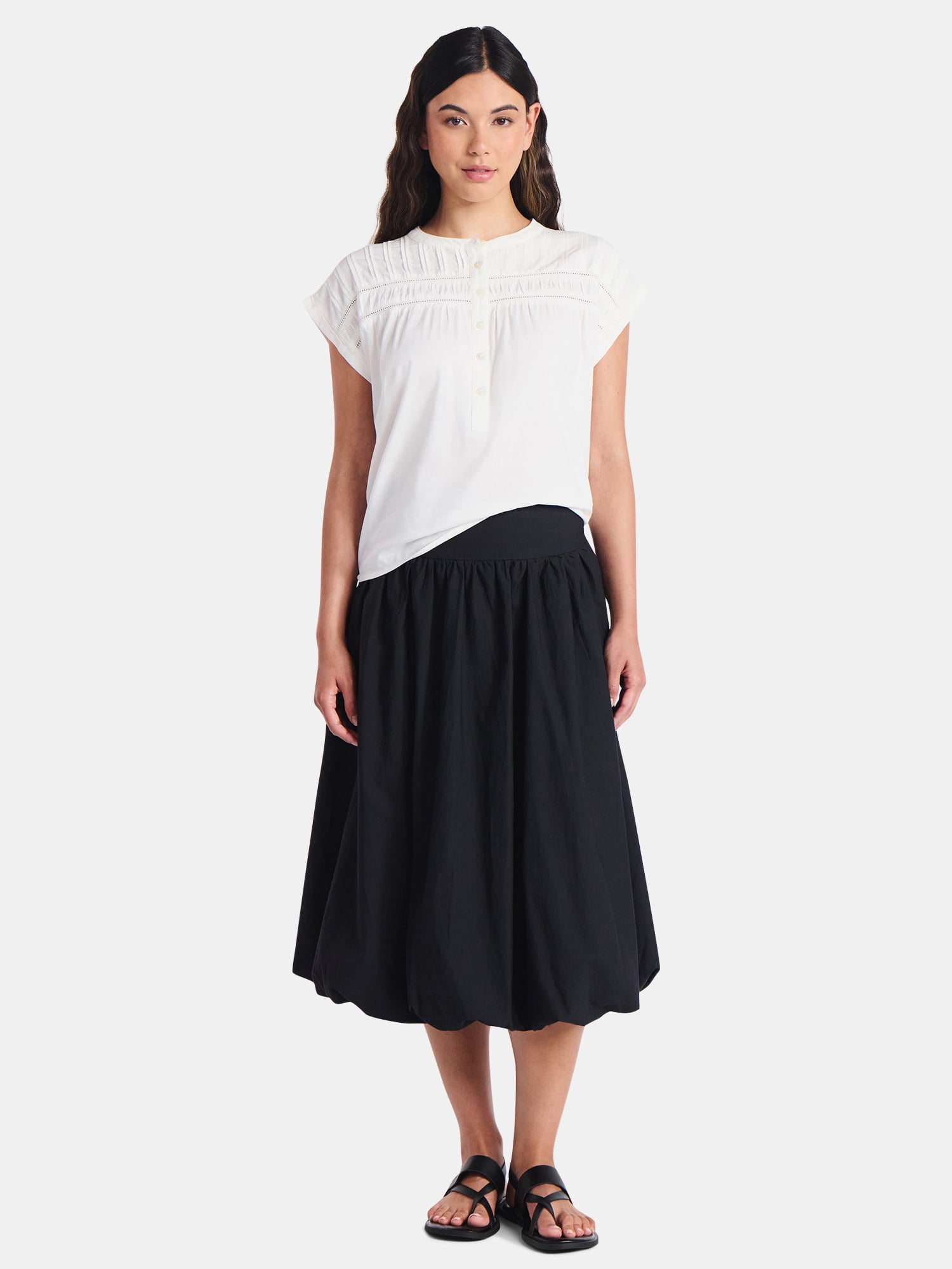 Time and Tru Women's Pintuck Blouse with Short Sleeves, Sizes XS-XXXL