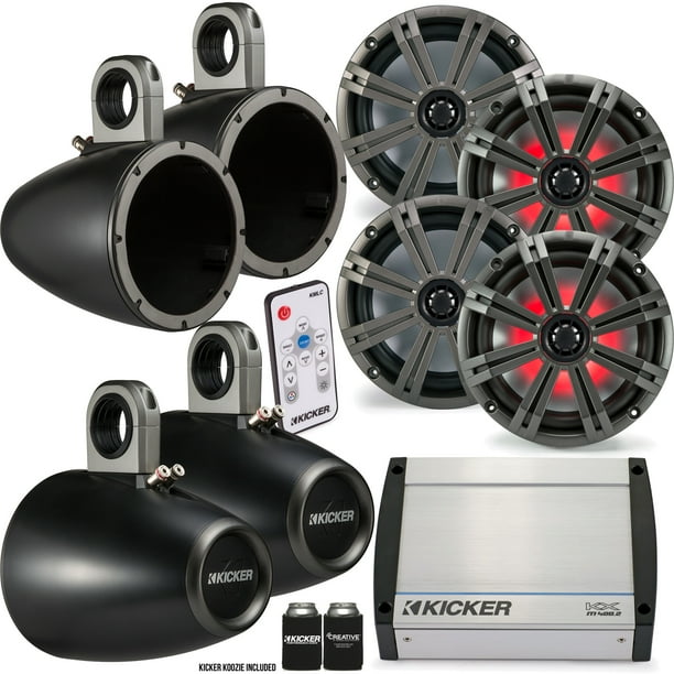Kicker Marine Tower Bundle 8 LED Speakers And Towers In Black With 400