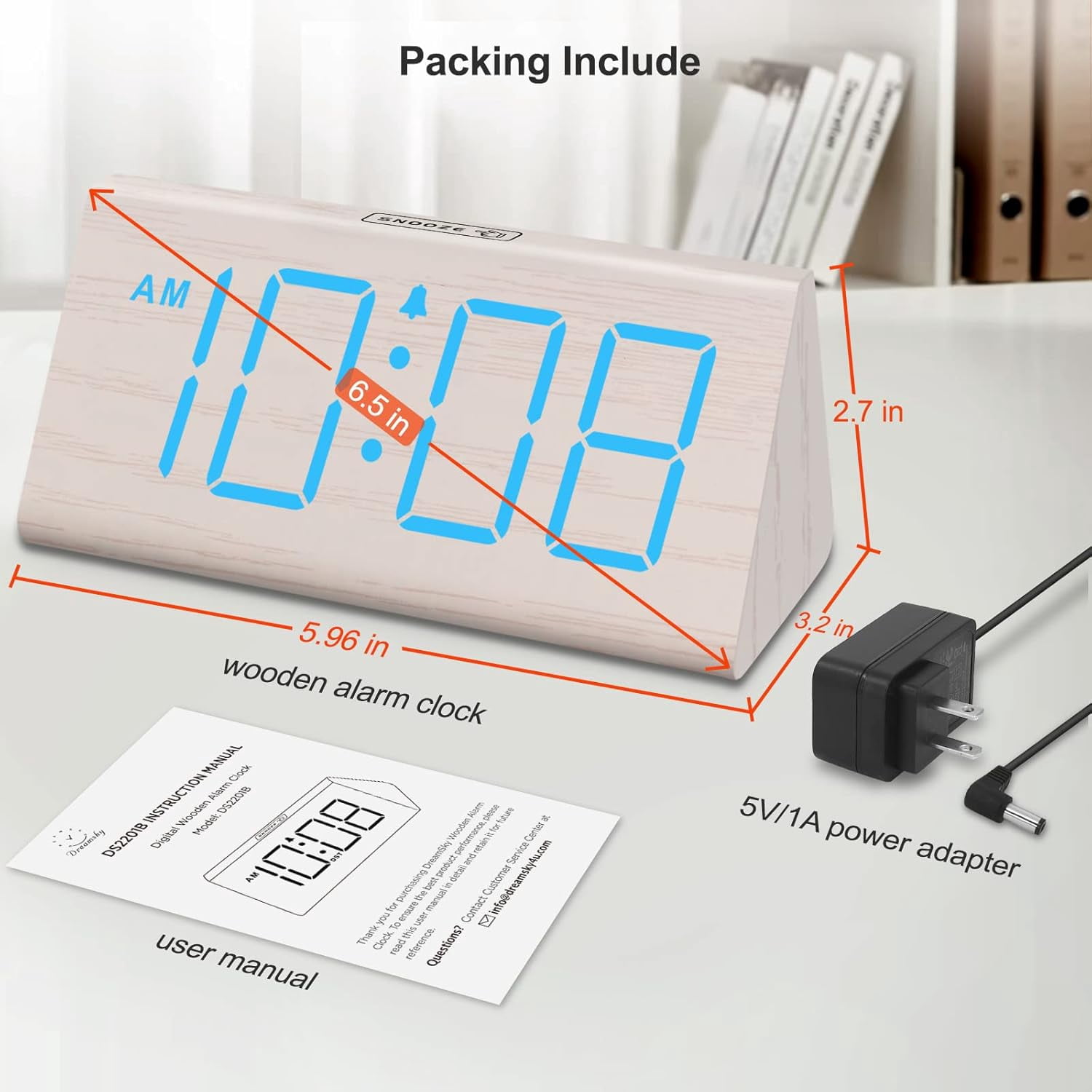 Wooden Digital Alarm Clocks for Bedrooms - Electric Desk Clock with Large Numbers, USB Port, Loud Alarm for Heavy Sleepers, Adjustable Volume, Dimmer, Snooze, DST, Wood Décor, Adapter Powered