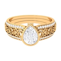 Rosec Jewels Womens Moissanite Solitaire Engagement Ring - 6X8 mm Pear Shape Moissanite, 14K Yellow Gold, US 8.25