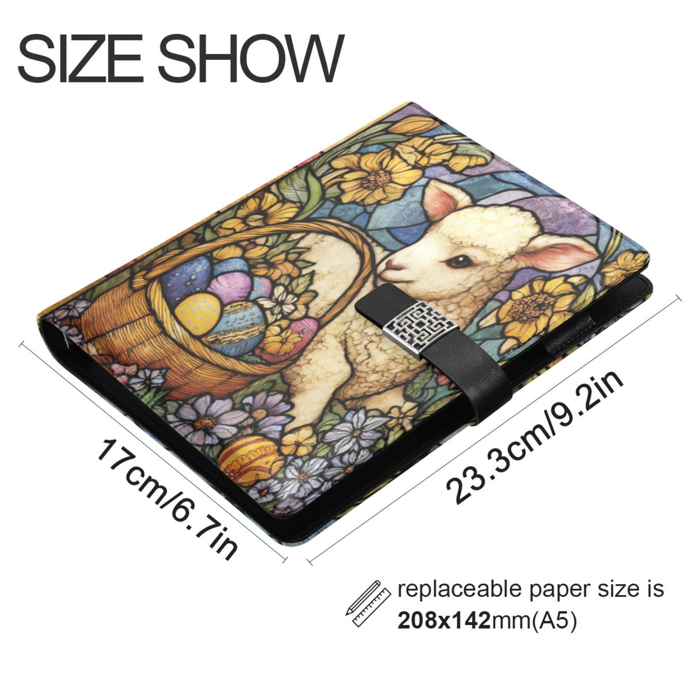 Leather Planner Leather Notebook Notebook Journal Binder Design Pen Pocket Design Convenient for Storage Stained Glass Lamb