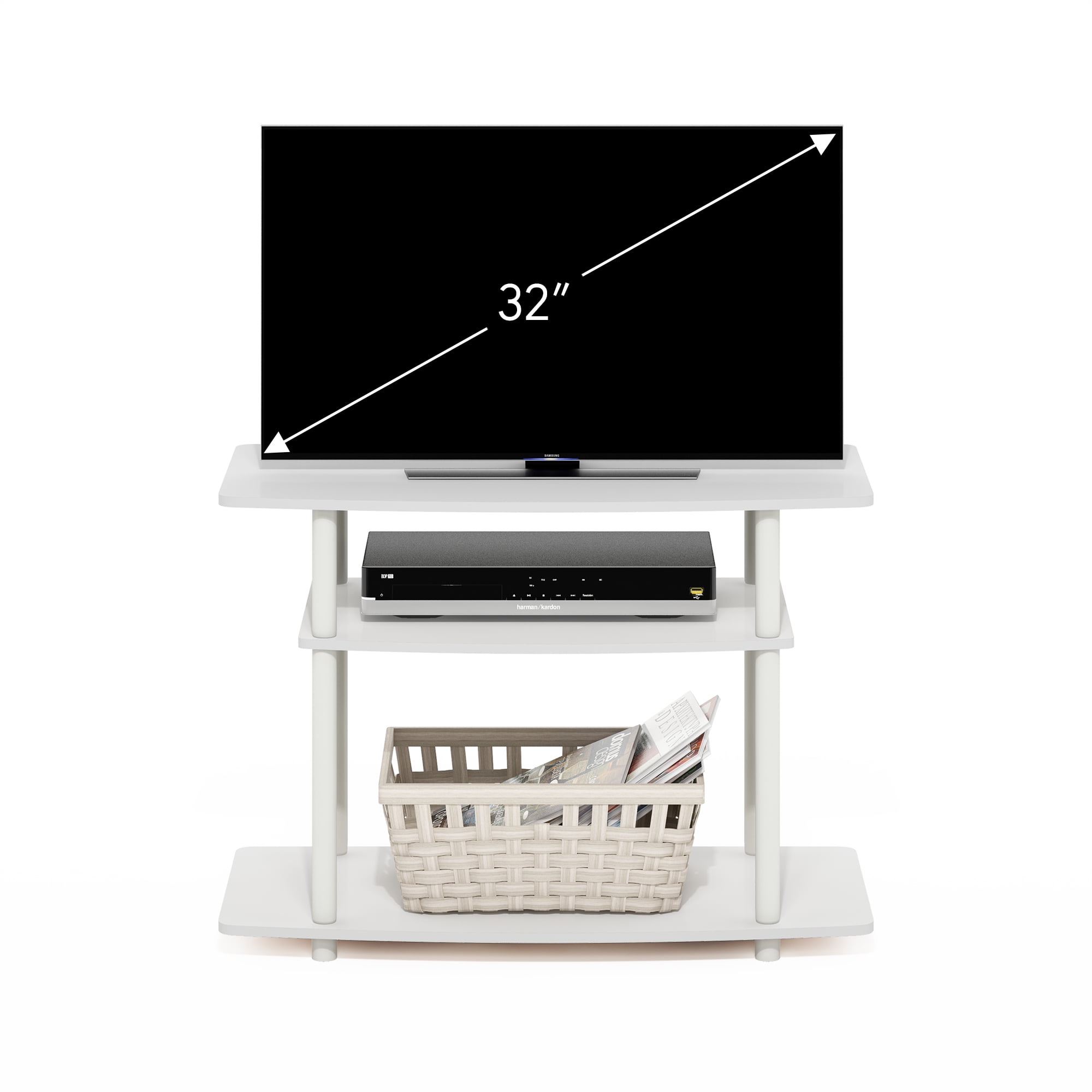 Furinno TURN-N-TUBE No Tools 3-Tier TV Stands in White/White