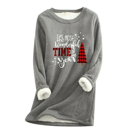 

AnuirheiH XMas Tops Women O-Neck Loungewear Nightgowns Long Sleeve Christmas Print Fall Fleece Tops Clearance Under $10