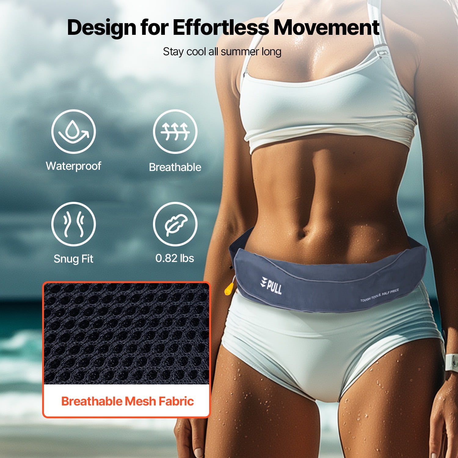 KFFKFF Adult's Manual Inflation Belt Pack, 105N Buoyancy, Suitable for Over 80 Pounds and Waist Sizes Up to 59 inches, Adjustable, Inflatable PFD Waist for SUP Paddleboarding and Kayaking