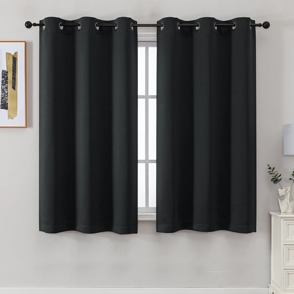 Chyhomenyc Black Blackout Curtains 54 Inches Long 2 Panels Set, Thermal Insulated Living Room Window Curtains, Light Blocking Grommet Drapes for Bedroom, Each 40Wx54L Inch