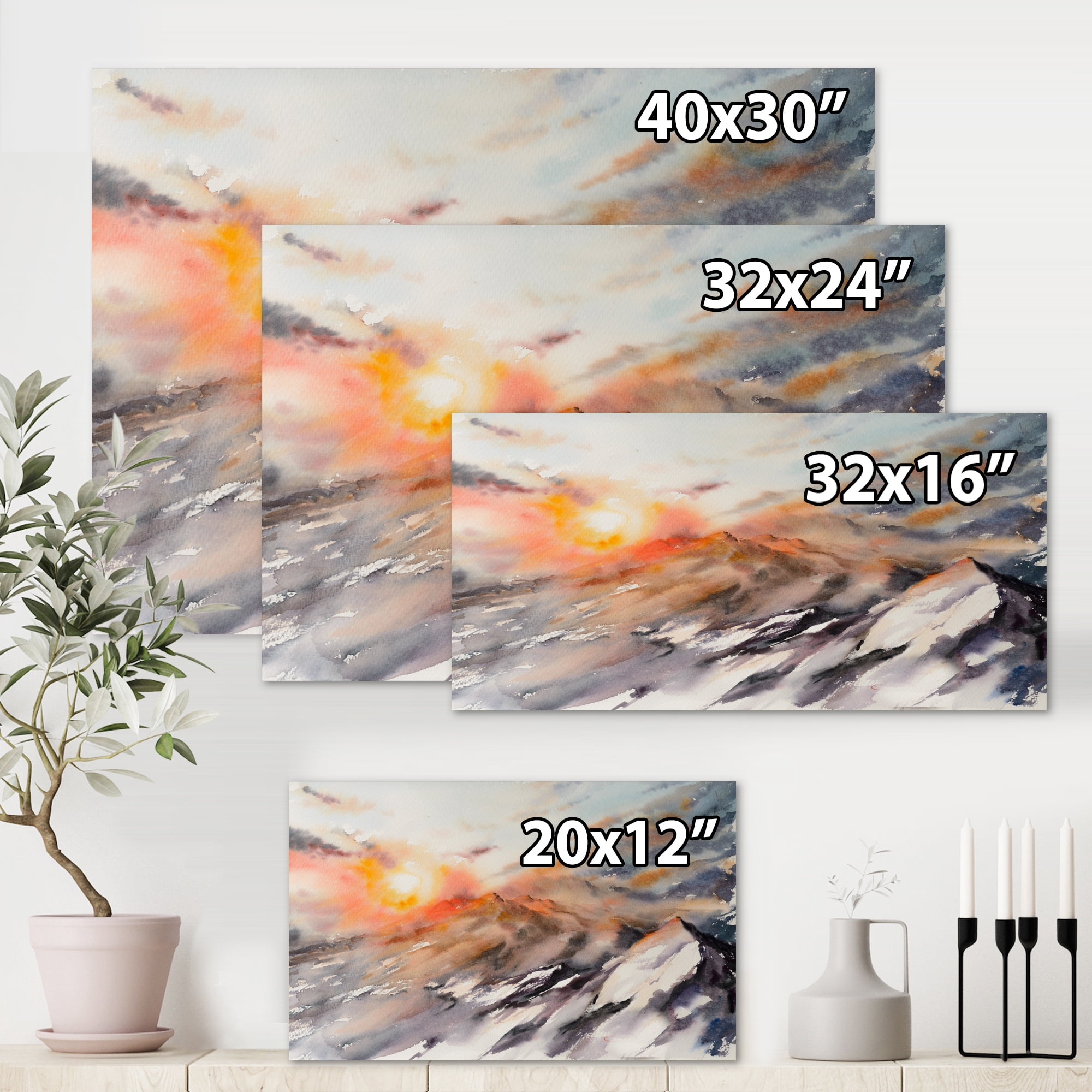 Designart ' Majestic Sunset Glow on The Mountains Landscape ' Traditional Canvas Wall Art Print