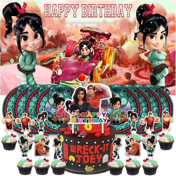 Vanellope Plates Birthday Supplies Decorations Decor Backdrop Banner Cake Topper Fans