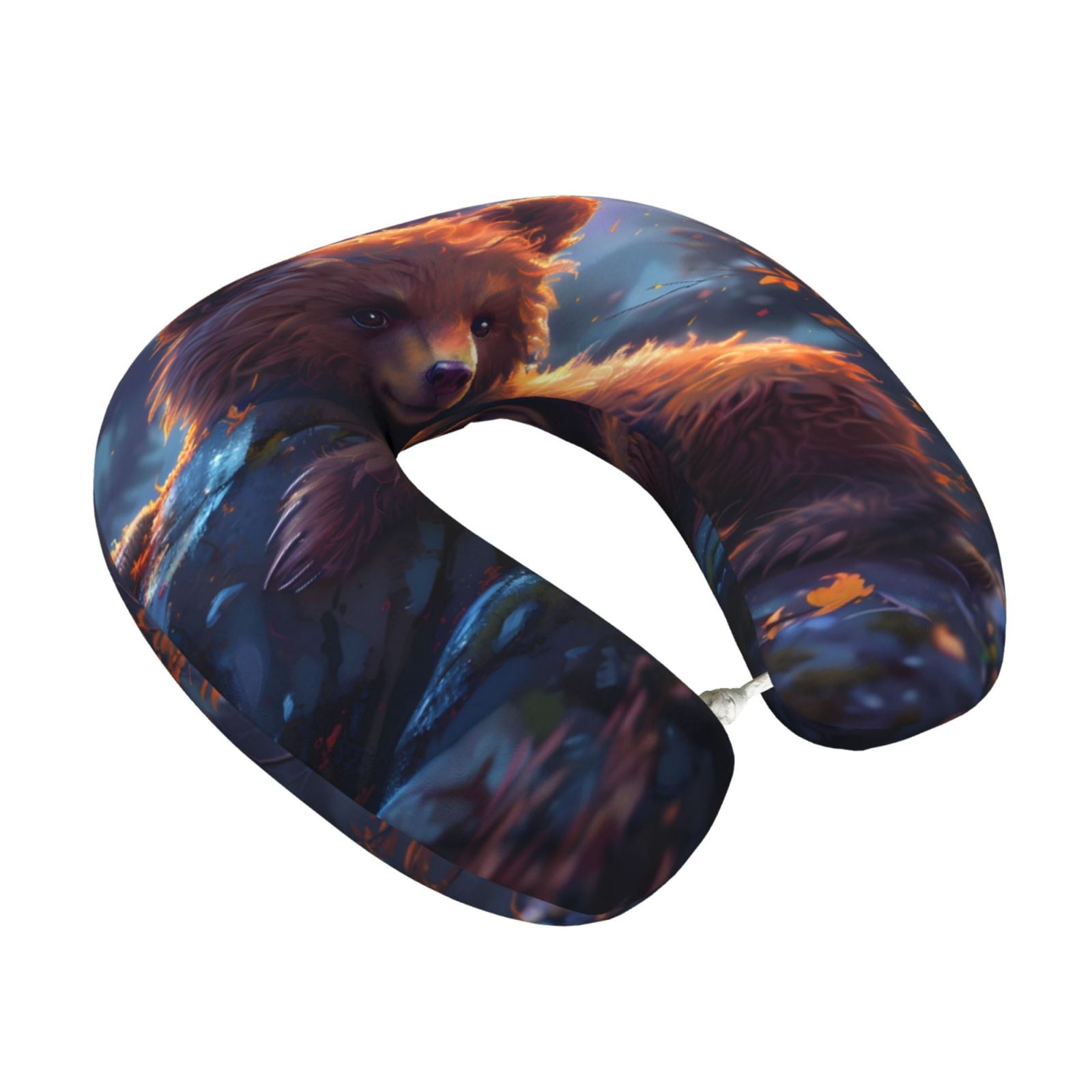 Xecao Lazy Stone Bear Print Memory Foam Cervical Neck Pillow Versatile U-Shaped Pillows for Home,Office,Camping,Travelling,Soft Washable Cover