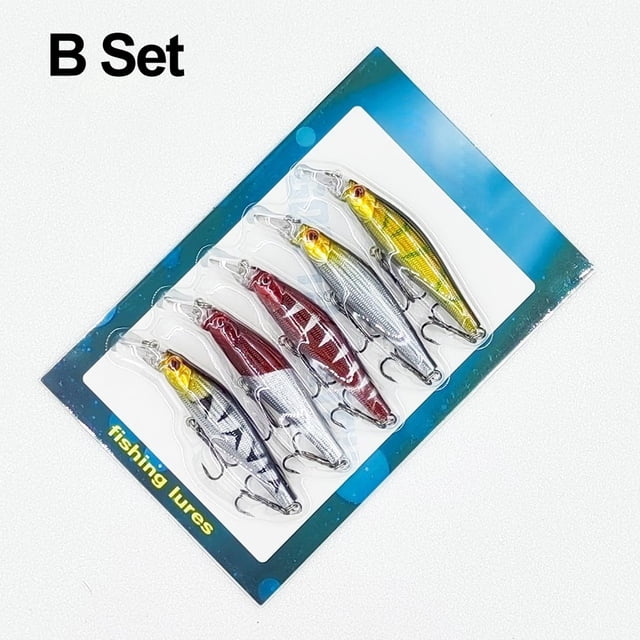Yimiti 5Pcs Hard Fishing Lures Plastic Minnow Artificial Baits Set For Beginner Starter,B Set