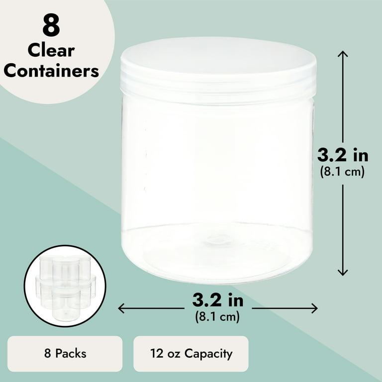 Slime Containers with Lids - 8 Pack Clear Plastic Jars for Kids DIY Crafts  (12 oz) 